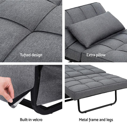 Artiss Sofa Bed Lounge Convertible Ottoman 1 Seater Couch Recliner Linen Grey - Mekamart Australia