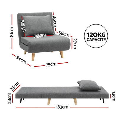 Artiss Sofa Bed Convertible Couch Recliner Lounge Chair Linen Grey - Mekamart Australia