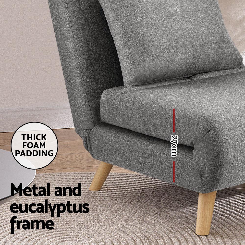Artiss Sofa Bed Convertible Couch Recliner Lounge Chair Linen Grey - Mekamart Australia