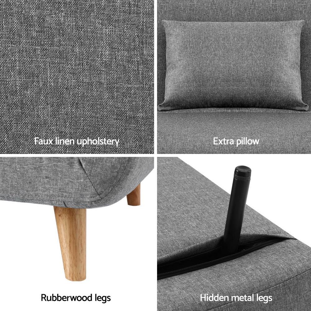 Artiss Sofa Bed Convertible Couch Recliner Lounge Chair Linen Grey - Mekamart Australia