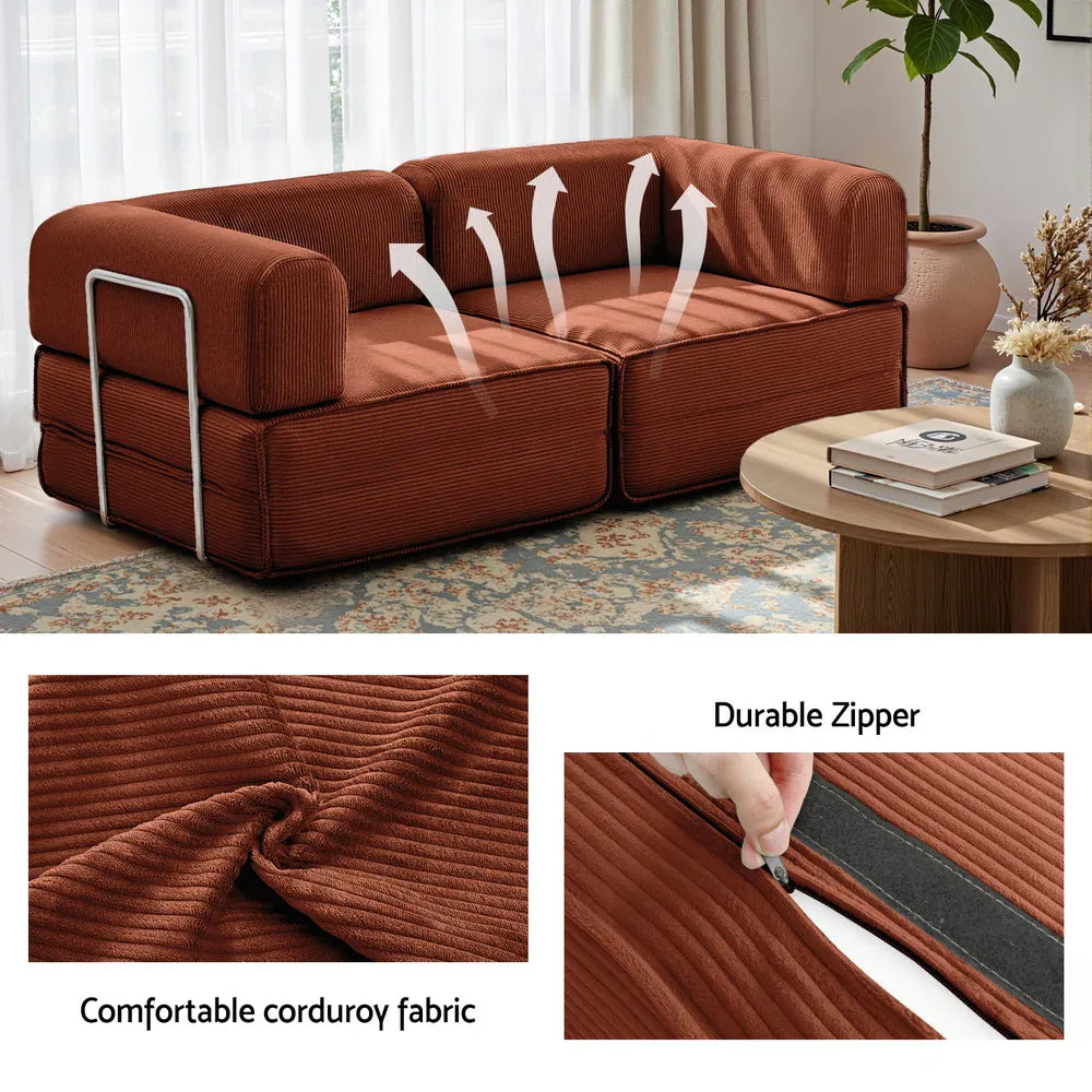 Artiss Convertible Folding Sofa Bed Orange - Mekamart Australia