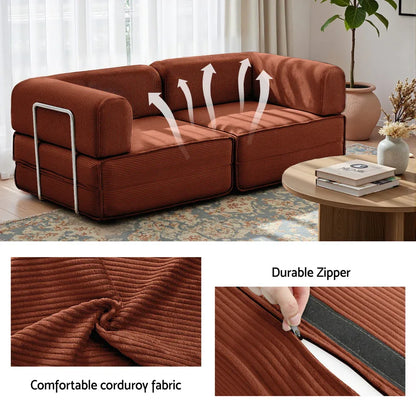 Artiss Convertible Folding Sofa Bed Orange - Mekamart Australia
