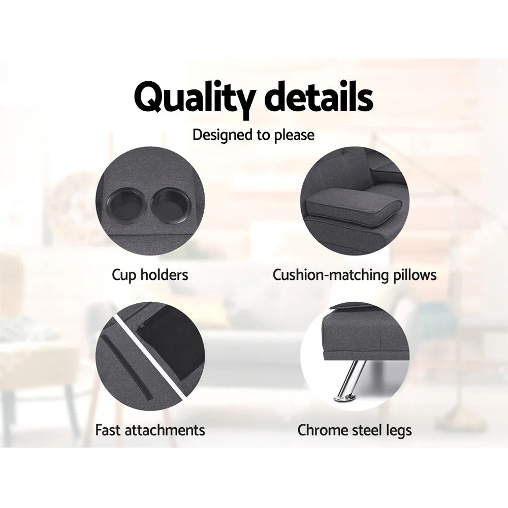 Artiss Sofa Bed 175CM Dark Grey Fabric - Mekamart Australia