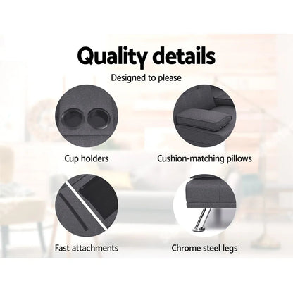 Artiss Sofa Bed 175CM Dark Grey Fabric - Mekamart Australia