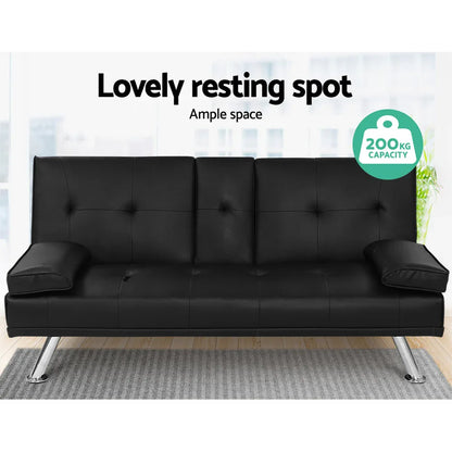 Artiss Sofa Bed 168CM Black PU Leather - Mekamart Australia