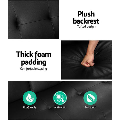 Artiss Sofa Bed 168CM Black PU Leather - Mekamart Australia