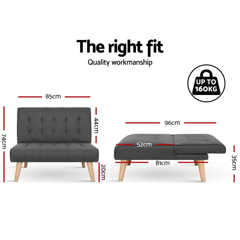 Artiss Sofa Bed Lounge Chair Couch 1 Seater Recliner Futon Bed Set Linen Grey - Mekamart Australia
