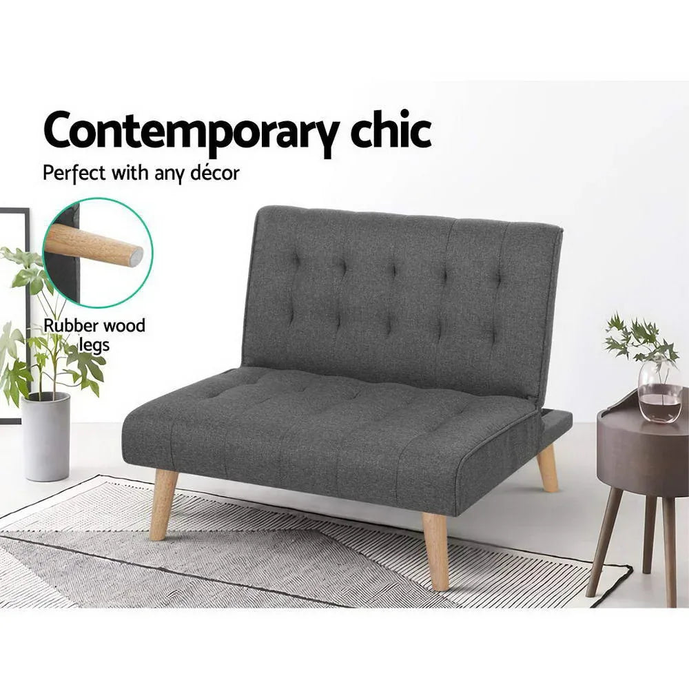 Artiss Sofa Bed Lounge Chair Couch 1 Seater Recliner Futon Bed Set Linen Grey - Mekamart Australia