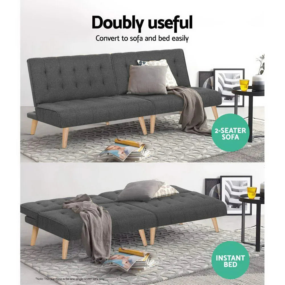 Artiss Sofa Bed Lounge Chair Couch 1 Seater Recliner Futon Bed Set Linen Grey - Mekamart Australia