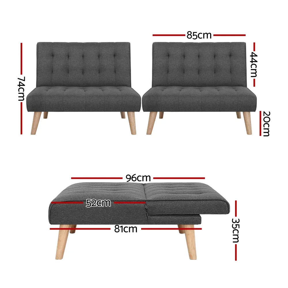 Artiss 2x Sofa Bed Couch Single Seater Fabric Grey - Mekamart Australia