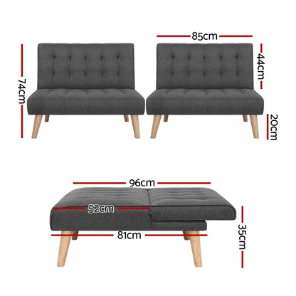 Artiss 2x Sofa Bed Couch Single Seater Fabric Grey - Mekamart Australia