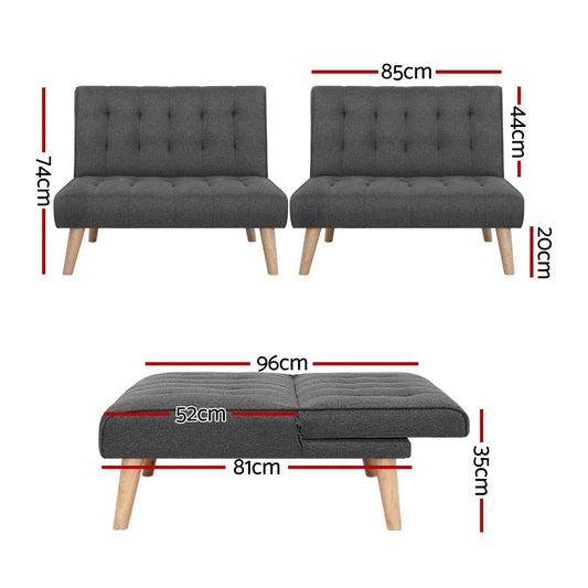 Artiss 2x Sofa Bed Couch Single Seater Fabric Grey - Mekamart Australia