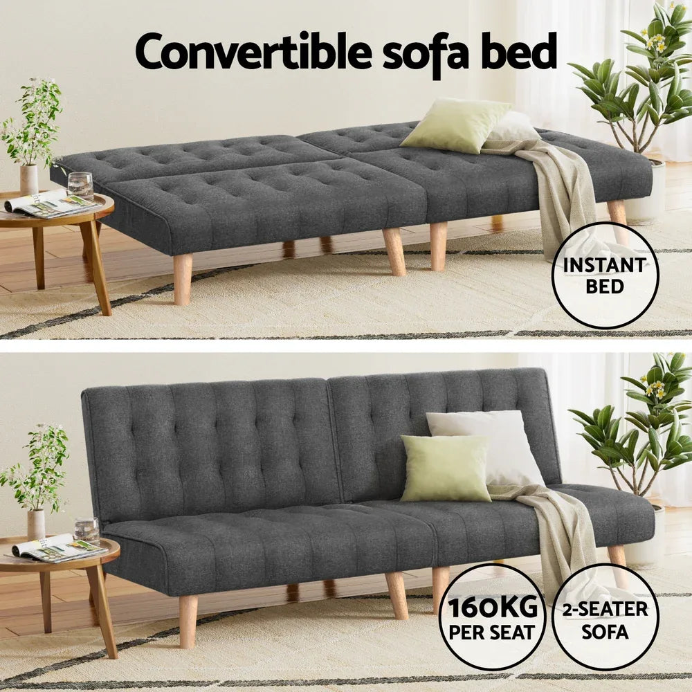 Artiss 2x Sofa Bed Couch Single Seater Fabric Grey - Mekamart Australia