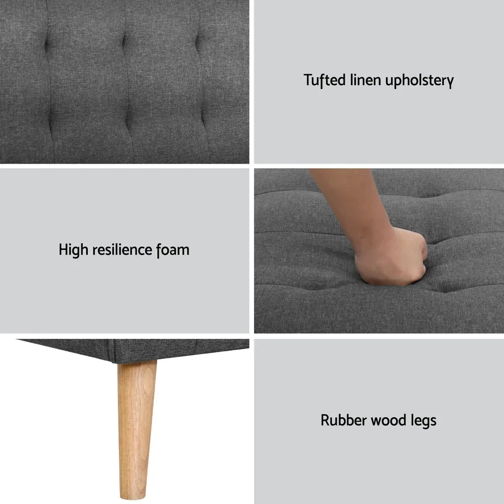 Artiss 2x Sofa Bed Couch Single Seater Fabric Grey - Mekamart Australia