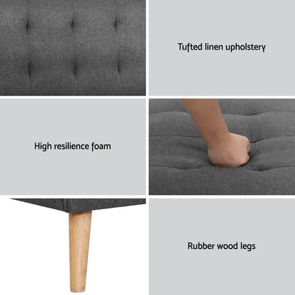 Artiss 2x Sofa Bed Couch Single Seater Fabric Grey - Mekamart Australia