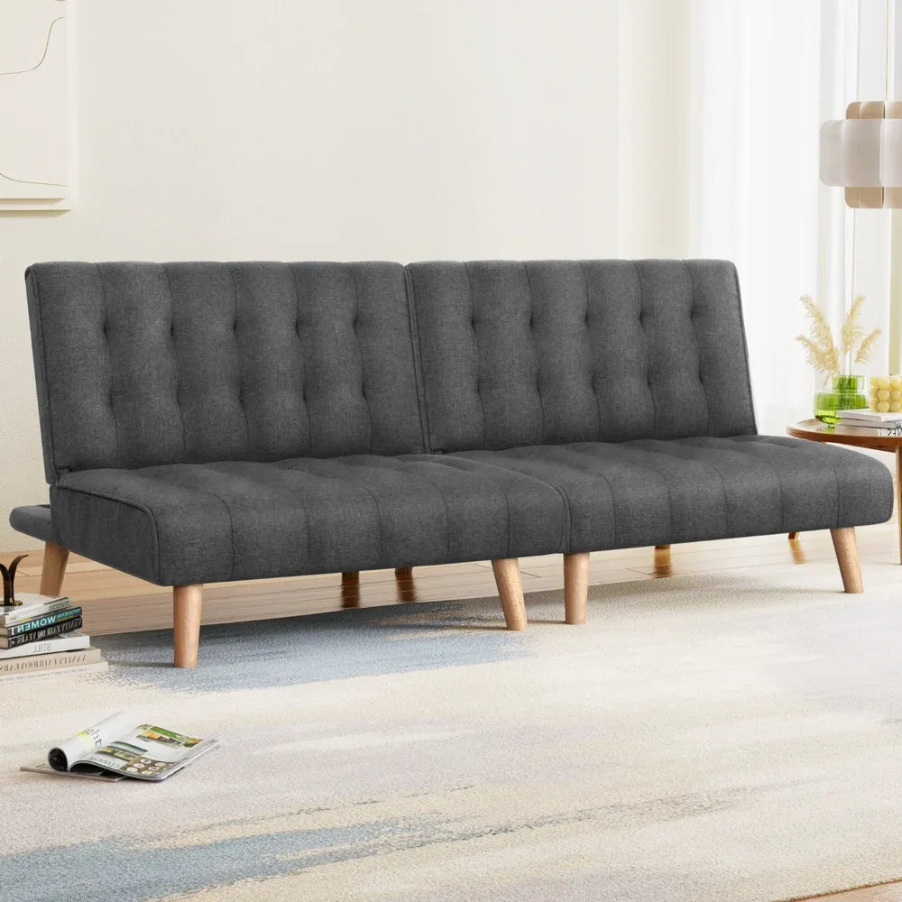 Artiss 2x Sofa Bed Couch Single Seater Fabric Grey - Mekamart Australia
