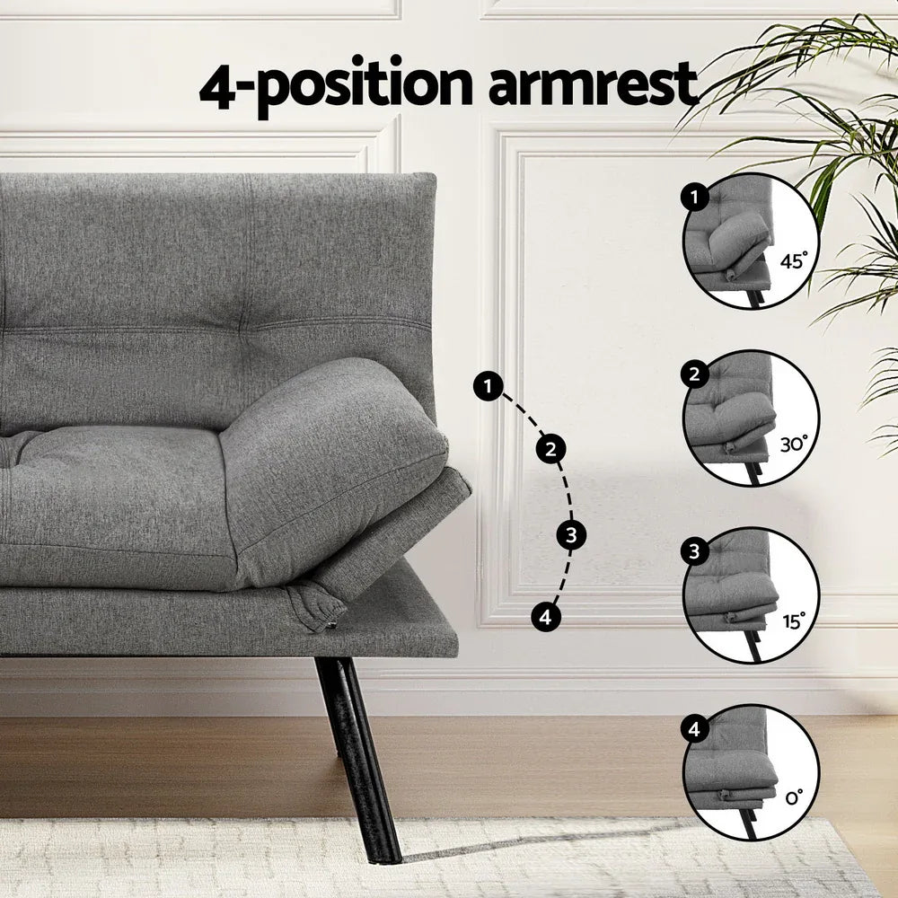 Artiss Sofa Bed Convertible 3 Seater Couch Recliner Lounge Chair Fabric Grey - Mekamart Australia
