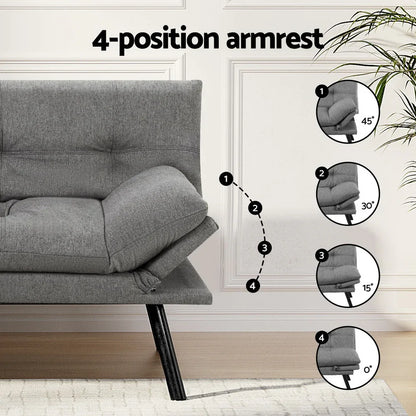 Artiss Sofa Bed Convertible 3 Seater Couch Recliner Lounge Chair Fabric Grey - Mekamart Australia