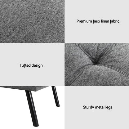 Artiss Sofa Bed Convertible 3 Seater Couch Recliner Lounge Chair Fabric Grey - Mekamart Australia