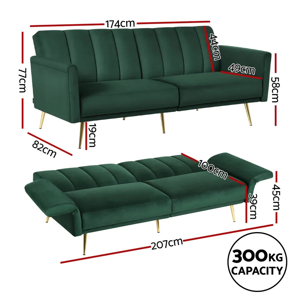 Artiss Sofa Bed 3 Seater Couch Convertible Lounge Adjustable Arm Recliner Velvet - Mekamart Australia