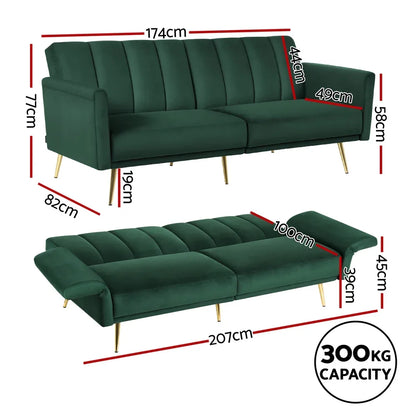 Artiss Sofa Bed 3 Seater Couch Convertible Lounge Adjustable Arm Recliner Velvet - Mekamart Australia