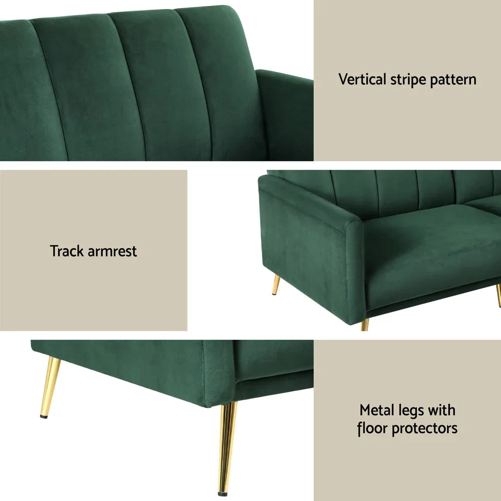 Artiss Sofa Bed 3 Seater Couch Convertible Lounge Adjustable Arm Recliner Velvet - Mekamart Australia