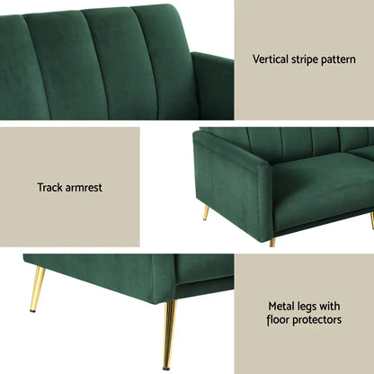 Artiss Sofa Bed 3 Seater Couch Convertible Lounge Adjustable Arm Recliner Velvet - Mekamart Australia