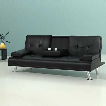 Artiss Sofa Bed Lounge Convertible Leather Couch Bed 3 Seater Cupholder Recliner - Mekamart Australia