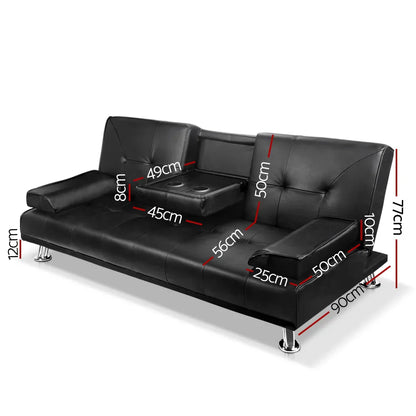 Artiss Sofa Bed Lounge Convertible Leather Couch Bed 3 Seater Cupholder Recliner - Mekamart Australia