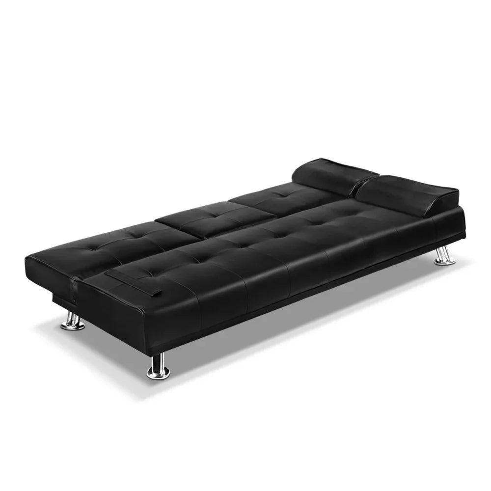 Artiss Sofa Bed Lounge Convertible Leather Couch Bed 3 Seater Cupholder Recliner - Mekamart Australia