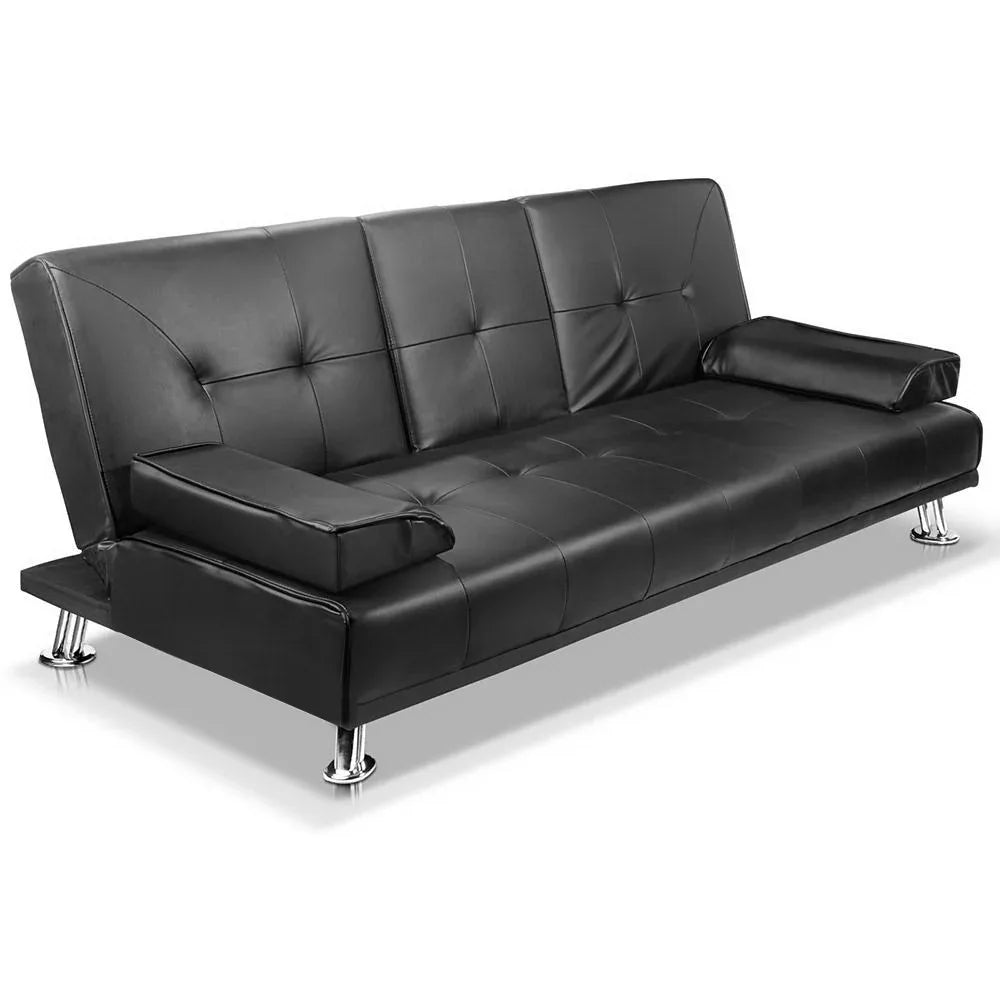 Artiss Sofa Bed Lounge Convertible Leather Couch Bed 3 Seater Cupholder Recliner - Mekamart Australia