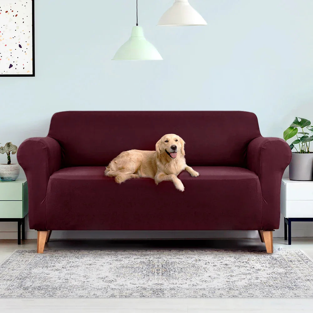 Artiss Sofa Cover Couch Covers 3 Seater Stretch Burgundy - Mekamart Australia