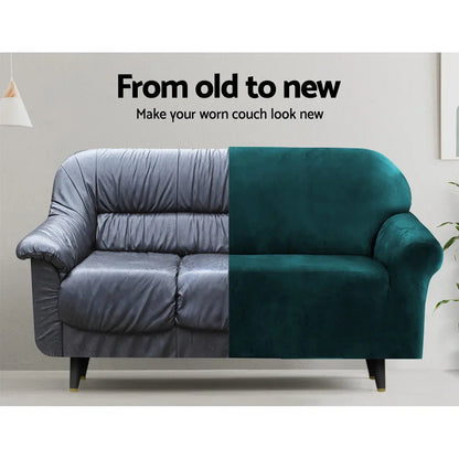 Artiss Sofa Cover Couch Covers 1 Seater Velvet Agate Green - Mekamart Australia