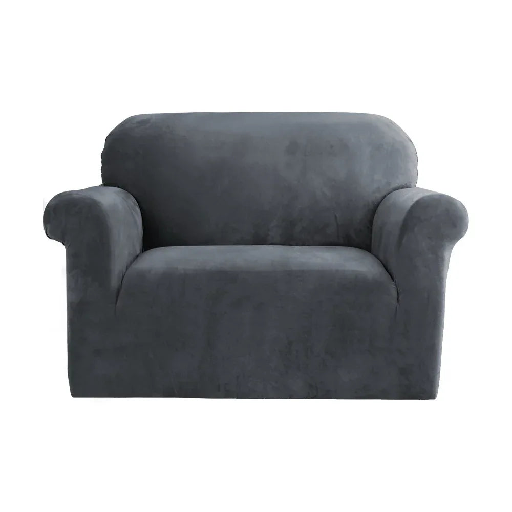 Artiss Sofa Cover Couch Covers 1 Seater Velvet Grey - Mekamart Australia
