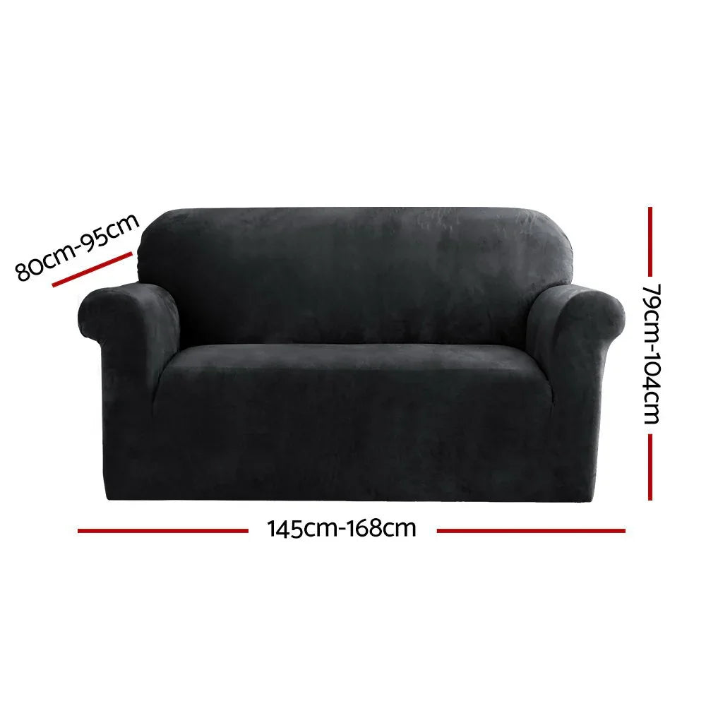 Artiss Sofa Cover Couch Covers 2 Seater Velvet Black - Mekamart Australia
