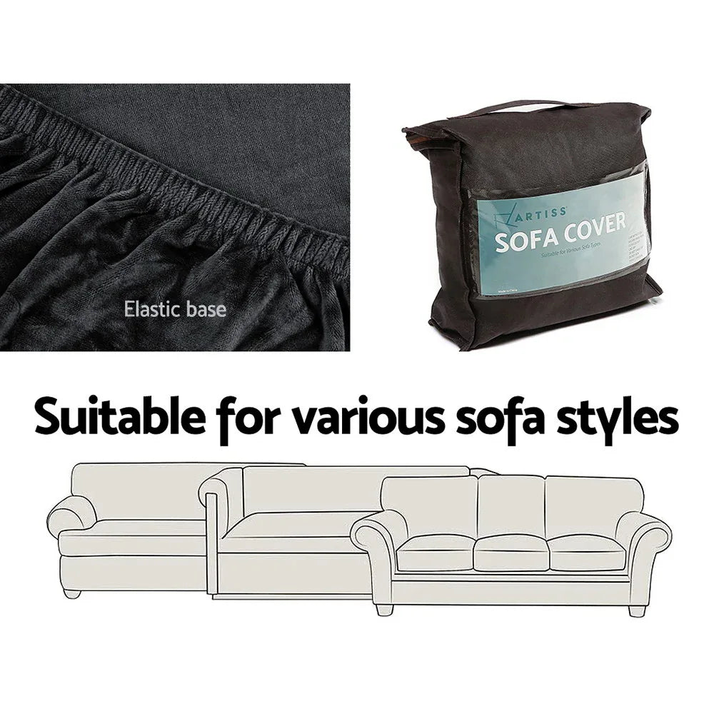 Artiss Sofa Cover Couch Covers 2 Seater Velvet Black - Mekamart Australia