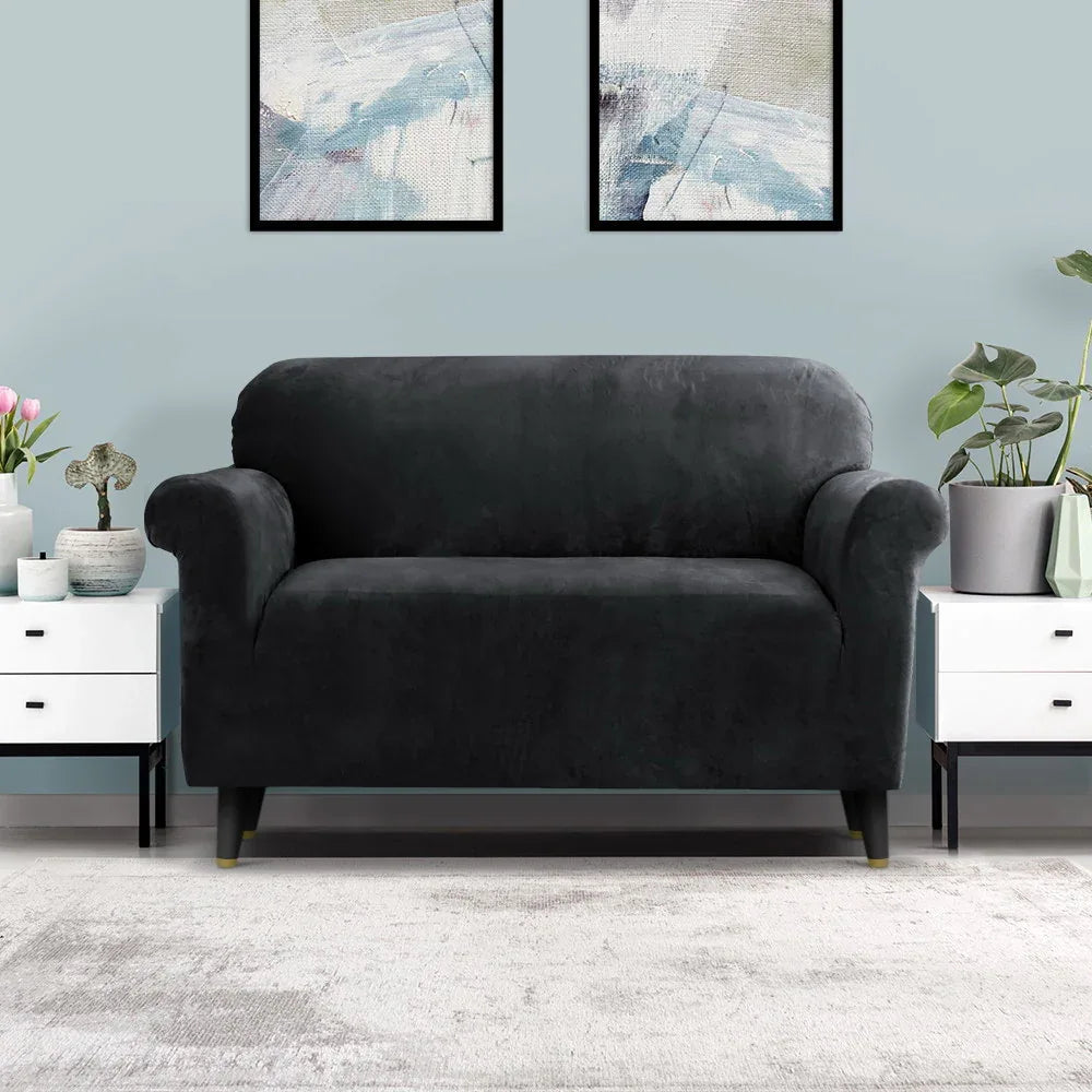 Artiss Sofa Cover Couch Covers 2 Seater Velvet Black - Mekamart Australia