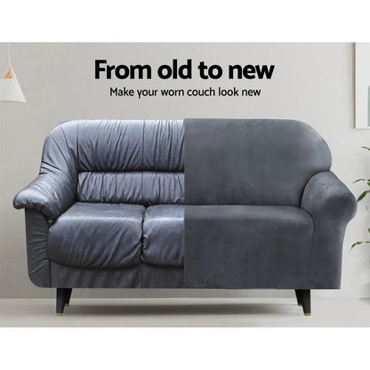 Artiss Sofa Cover Couch Covers 2 Seater Velvet Grey - Mekamart Australia