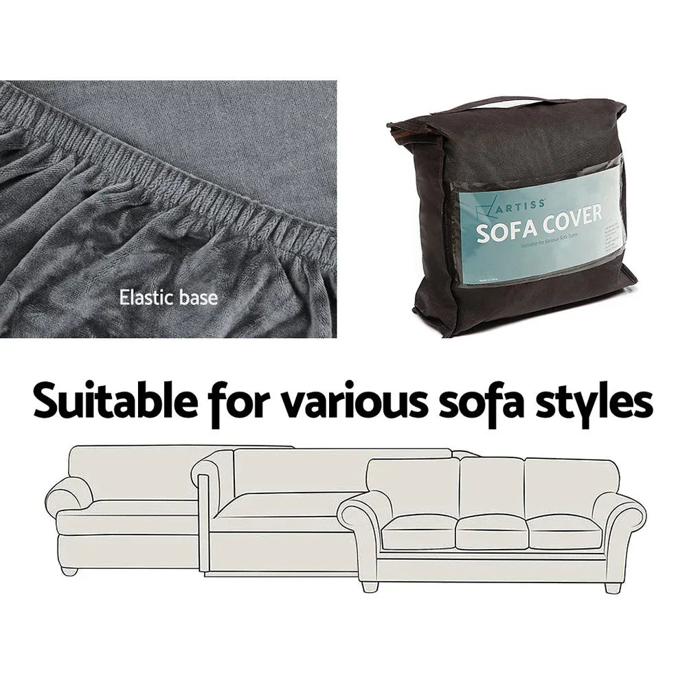 Artiss Sofa Cover Couch Covers 2 Seater Velvet Grey - Mekamart Australia