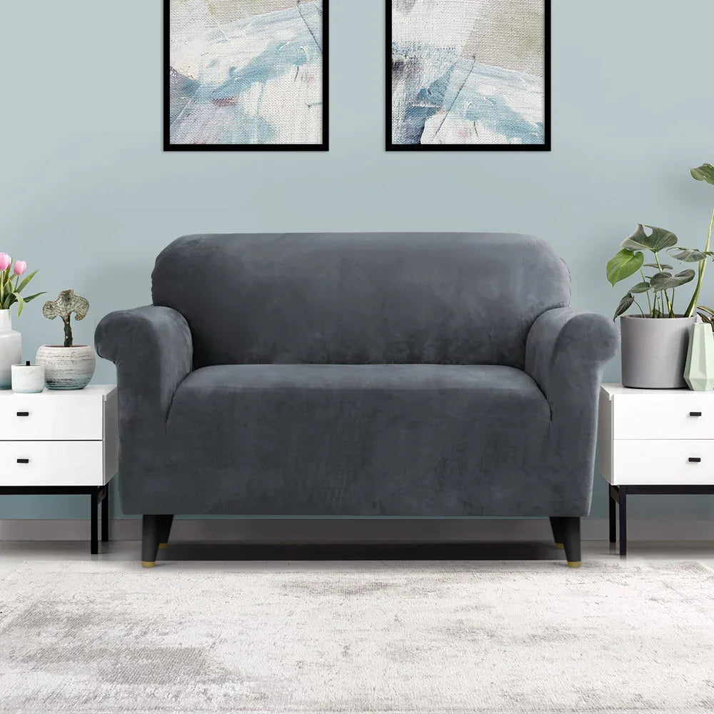 Artiss Sofa Cover Couch Covers 2 Seater Velvet Grey - Mekamart Australia