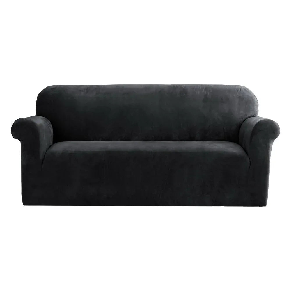Artiss Sofa Cover Couch Covers 3 Seater Velvet Black - Mekamart Australia