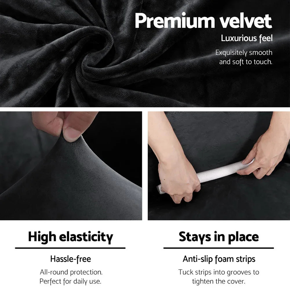 Artiss Sofa Cover Couch Covers 3 Seater Velvet Black - Mekamart Australia