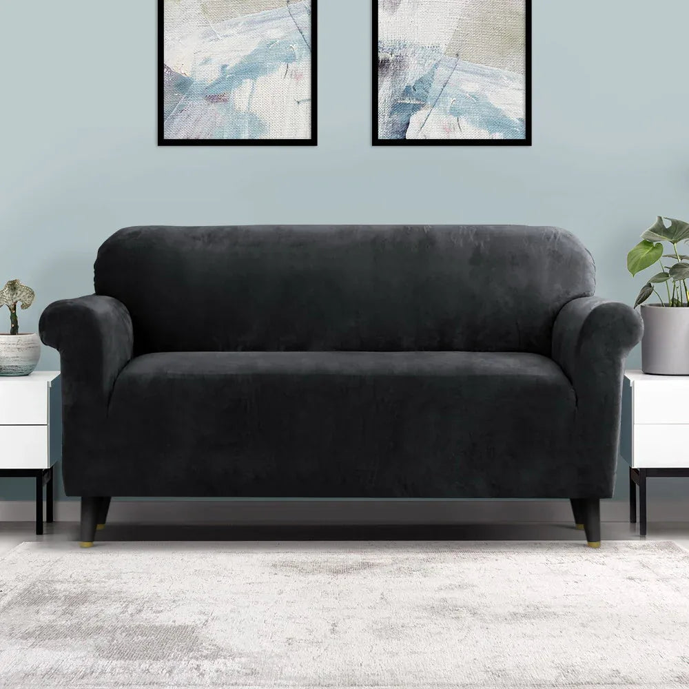 Artiss Sofa Cover Couch Covers 3 Seater Velvet Black - Mekamart Australia