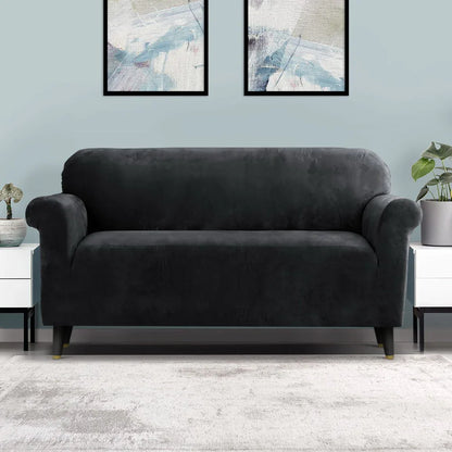 Artiss Sofa Cover Couch Covers 3 Seater Velvet Black - Mekamart Australia