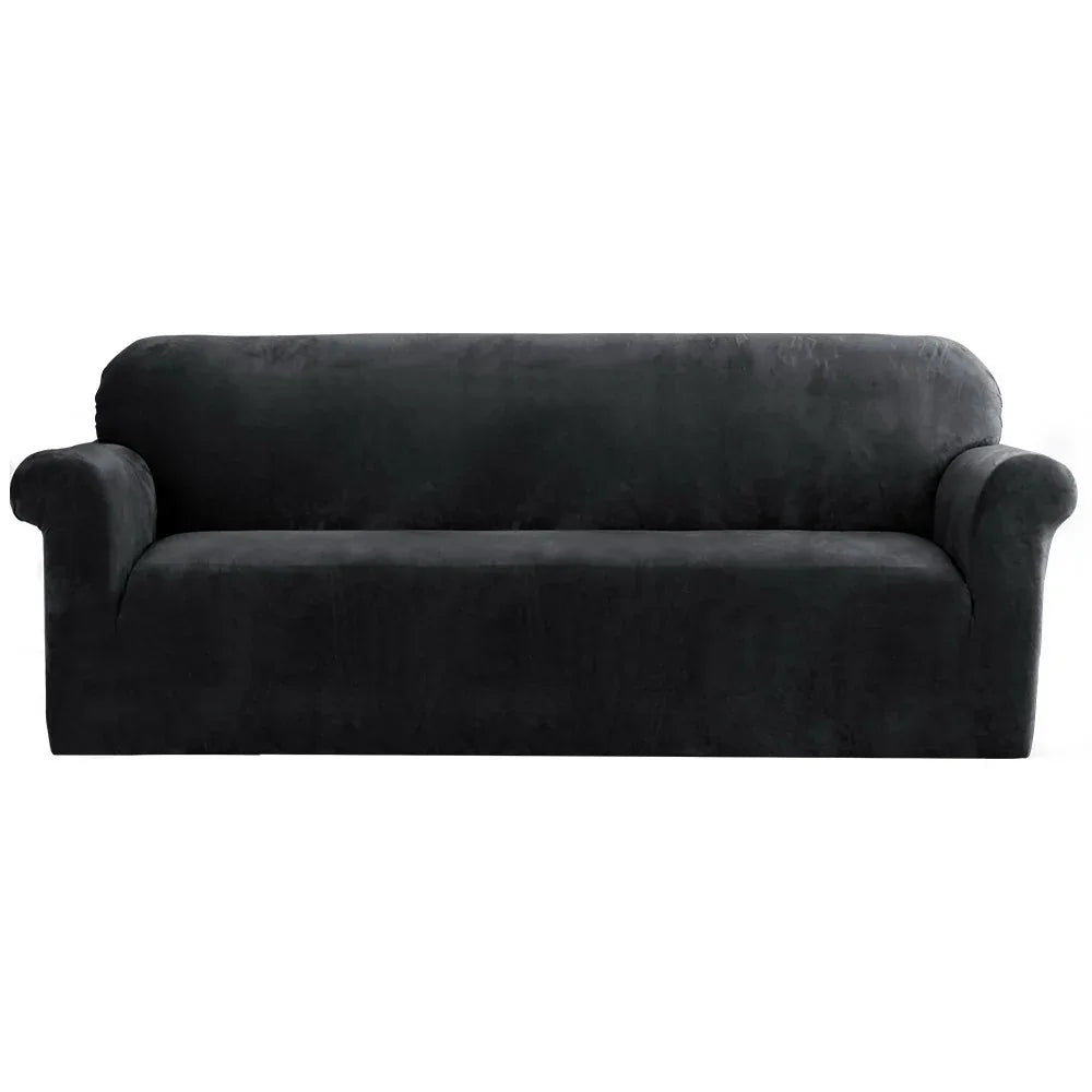 Artiss Sofa Cover Couch Covers 4 Seater Velvet Black - Mekamart Australia