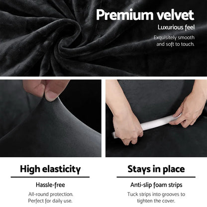 Artiss Sofa Cover Couch Covers 4 Seater Velvet Black - Mekamart Australia