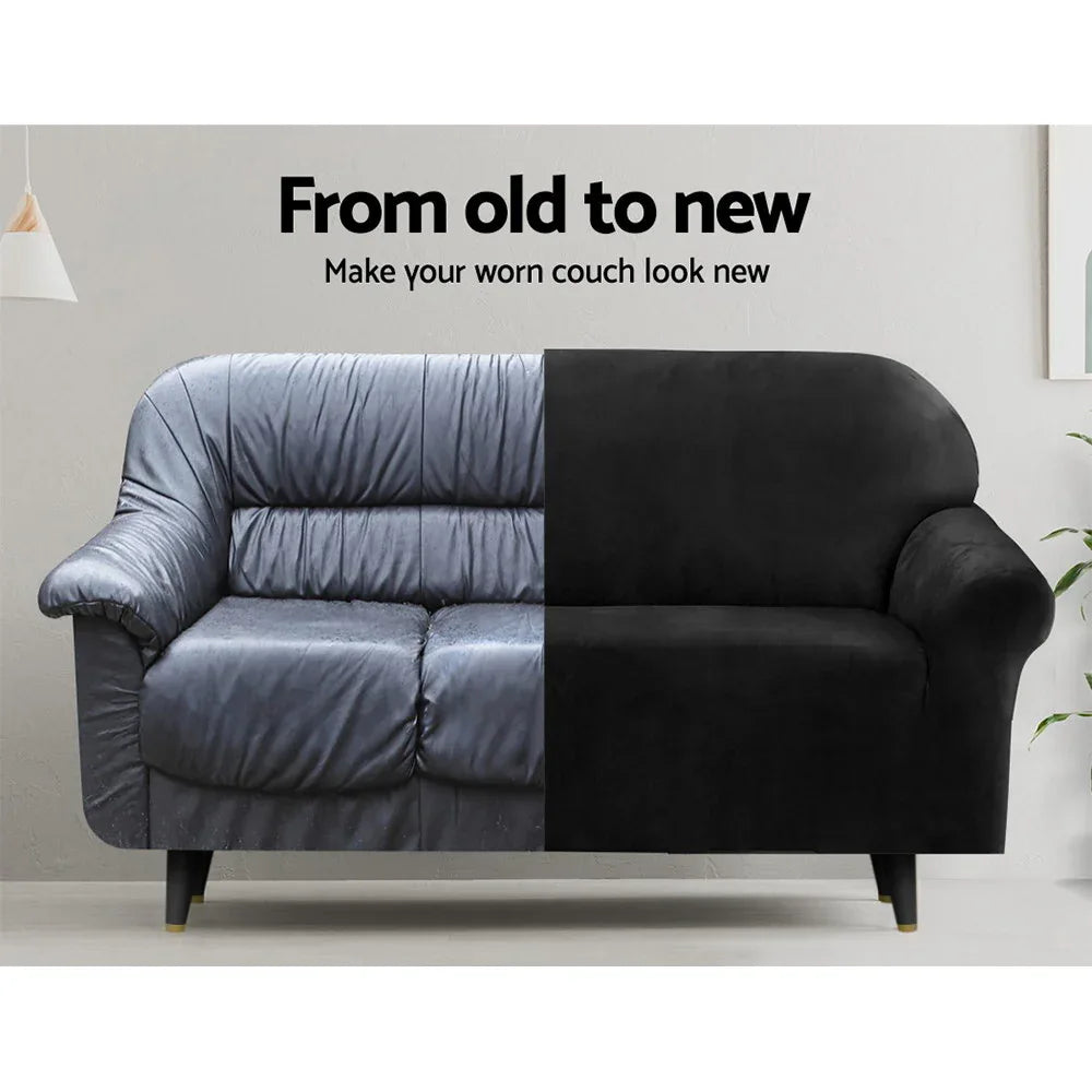 Artiss Sofa Cover Couch Covers 4 Seater Velvet Black - Mekamart Australia
