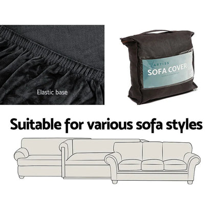 Artiss Sofa Cover Couch Covers 4 Seater Velvet Black - Mekamart Australia