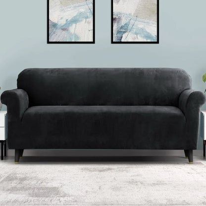 Artiss Sofa Cover Couch Covers 4 Seater Velvet Black - Mekamart Australia