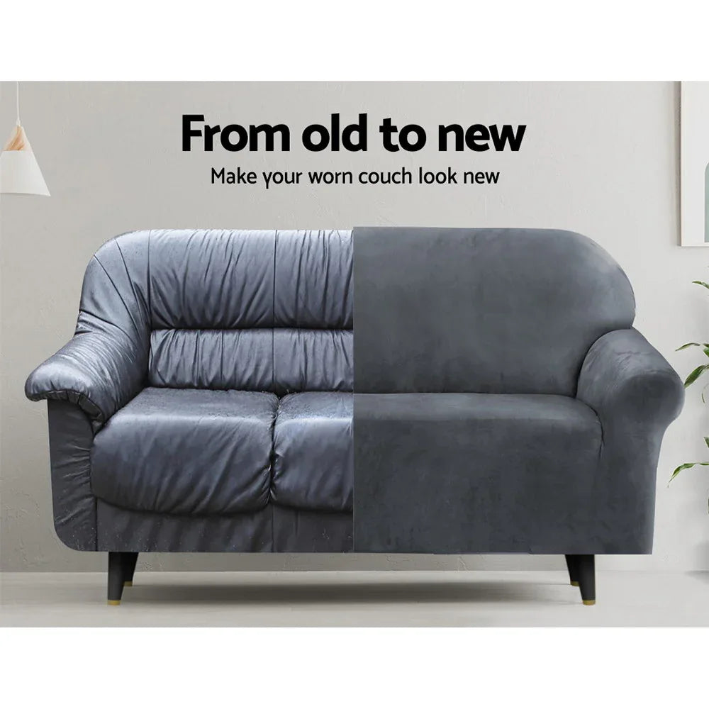 Artiss Sofa Cover Couch Covers 4 Seater Velvet Grey - Mekamart Australia